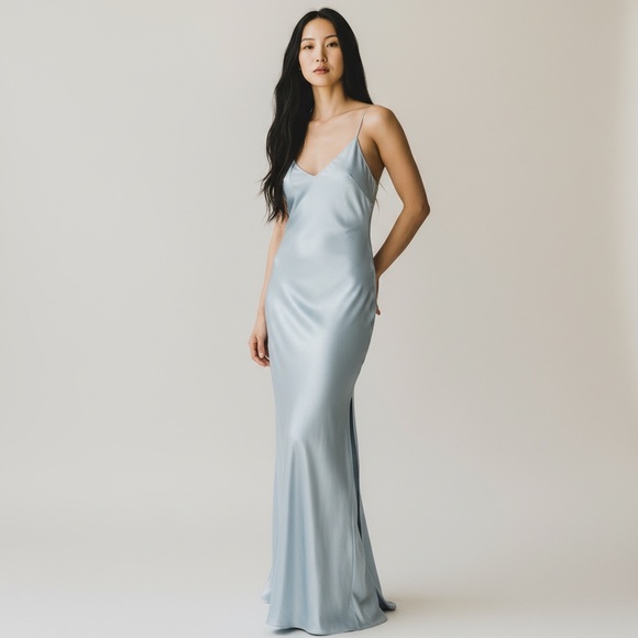 Satin Slip Maxi Dress in Pale Blue - Picture 2 of 7